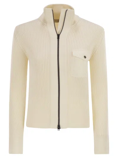 Herno Women Wool Ribbed Cardigan In White