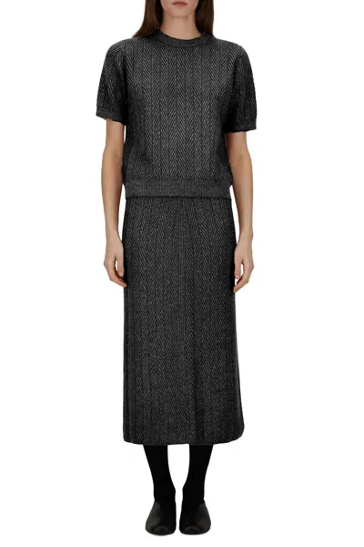 Herno Wool Shiny Herringbone Skirt In Charcoal In Black