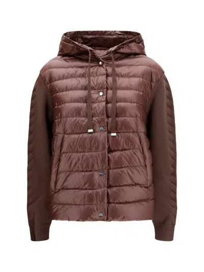 Herno Wool-blend Sleeves Down Jacket In Brown