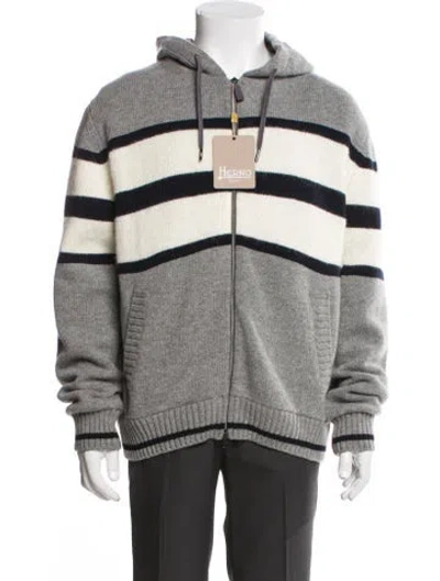 Pre-owned Herno Wool Striped Jacket W/ Tags In Gray