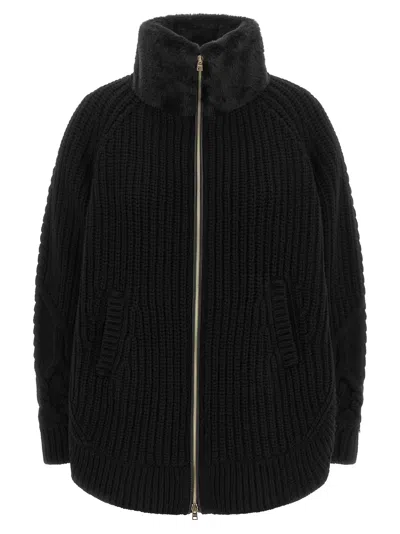 Herno Wool With Fur Collar Cardigan In Black