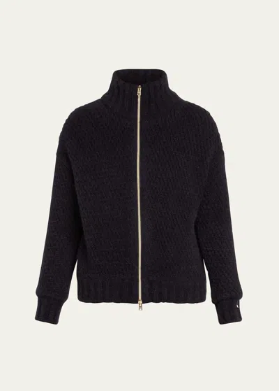 Herno Wool Zip-front Cardigan In Navy