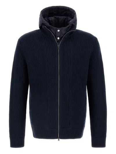 Herno Wool-blend Hooded Sweatshirt In Navy
