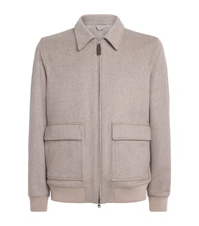 Herno Wool-cashmere Collar Bomber Jacket In Neutral