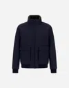 Herno Bomber Jacket In Woolen Melange Twill And Light Faux Fur In Blue