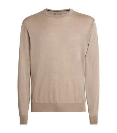 Herno Wool-silk Crew-neck Sweater In Brown