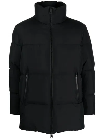 Herno Woven Half Coat With High Collar In Black
