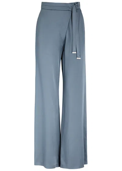 Herno Wrap-effect Satin Trousers In Blue