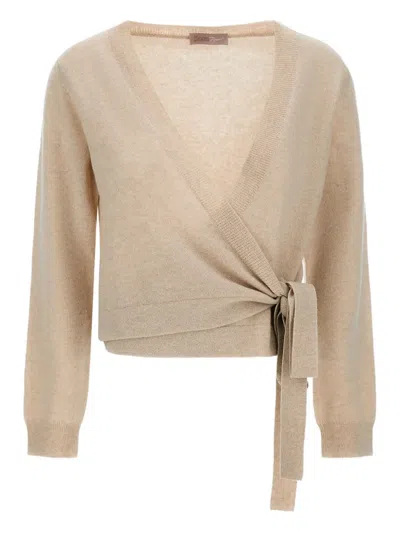Herno Wrap-tie Long-sleeve Cardigan In Neutral