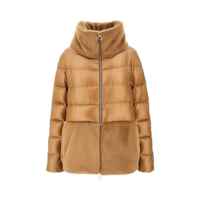 Herno Ylon Ultralight And Alternative Fur Jacket In Brown