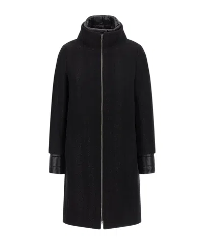 Herno Virgin Wool Coat With High Neck In Black