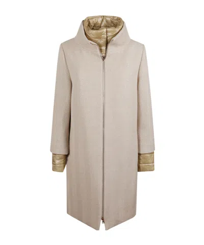 Herno Zigzag-weave High Neck Coat In Neutral