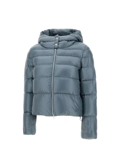 Herno Zip-up Hooded Puffer Jacket In Blue
