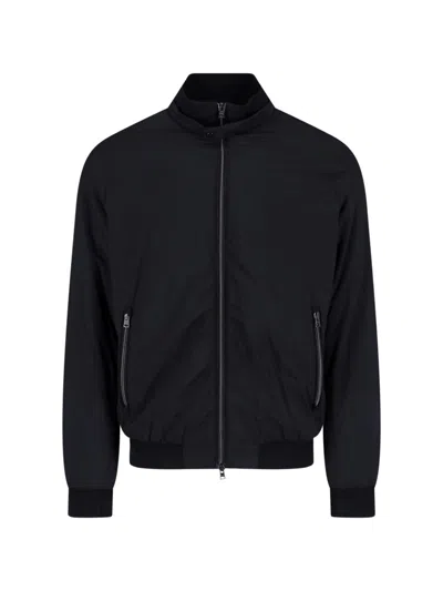 Herno Sleek Black Minimalist Jacket With High Collar And Front Zip Closure