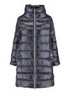 Herno Matilde Hooded Long Length Shiny Finish Quilted Jacket In Black