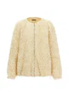 Herno Short Ruffle Jacket Elasticated Hem Round Neck In Neutral