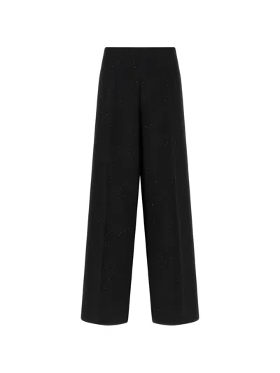 Herno Sequin Wide Leg Tailored Trousers Subtle Embellishments In Black