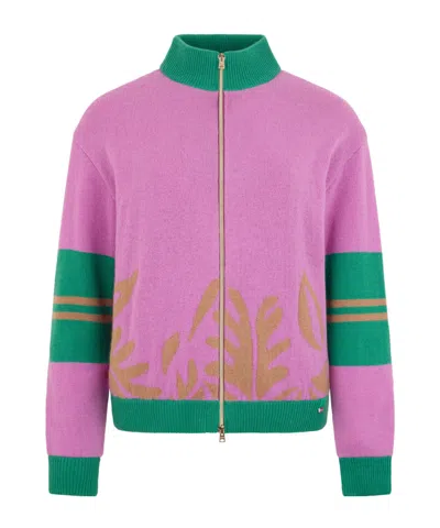Herno Zip Floral-pattern Cardigan In Purple