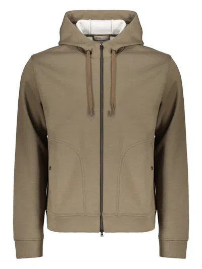Herno Zip Hooded Jacket In Brown