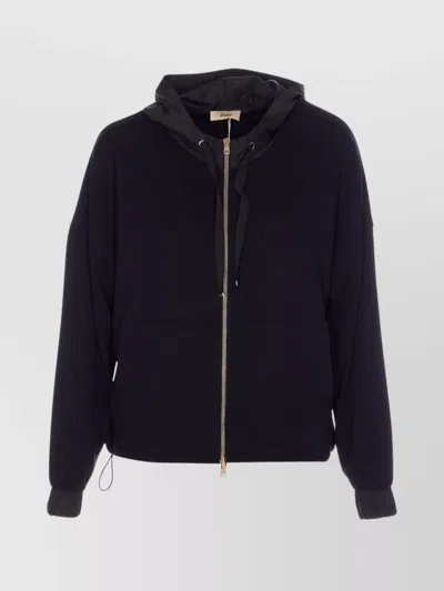 Herno Zip Sweatshirt Drawstring Hood In Black