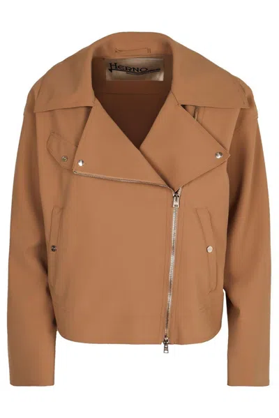 Herno First-act Pef Biker Jacket In Brown