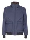 Herno Bomber Jacket With Removable Shearling Detail In Blue
