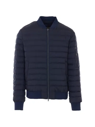 Herno Blue Down Jacket With Frontal Zip Closure