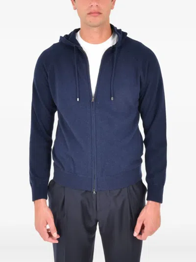 Herno Zip-up Cashmere Hoodie In Blue