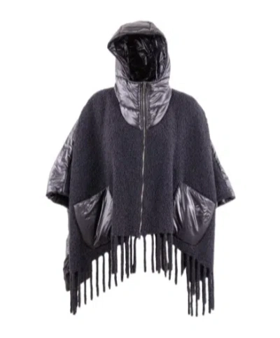 Herno Zip-up Hooded Cape In Blue