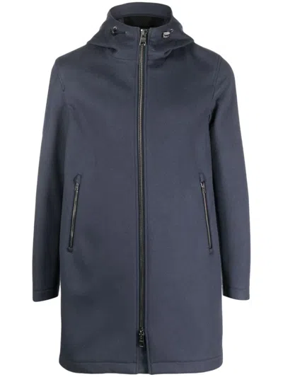 Herno Zip-up Hooded Coat In Blue