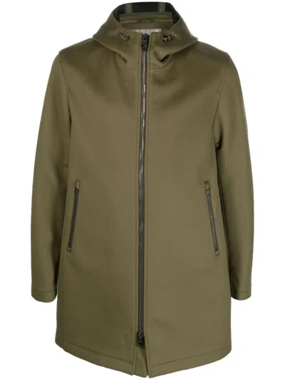 Herno Zip-up Hooded Coat In Green