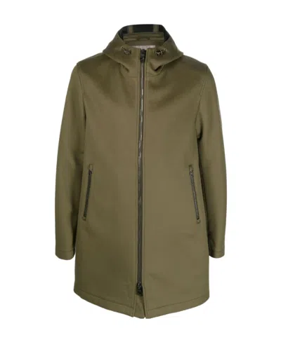 Herno Zip-up Hooded Coat In Green