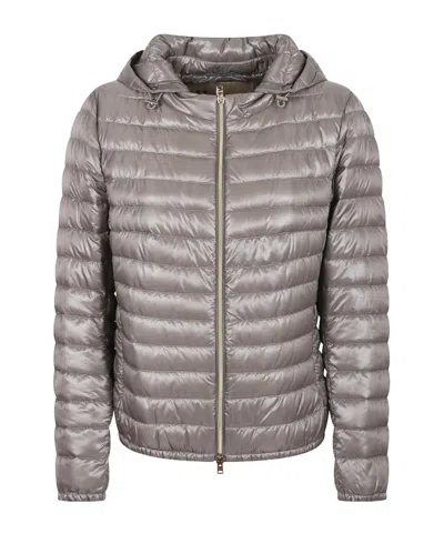 Herno Zip-up Hooded Down Jacket In Gray