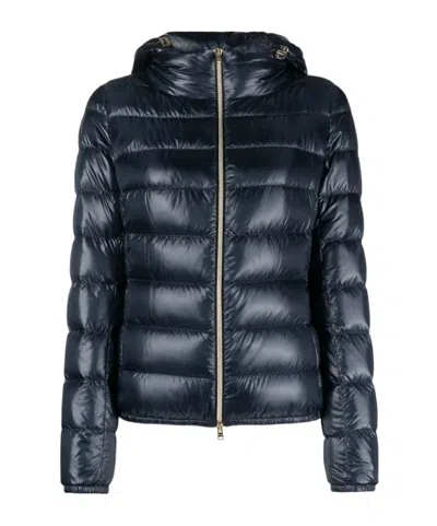 Herno Zip-up Hooded Down Jacket In Blue