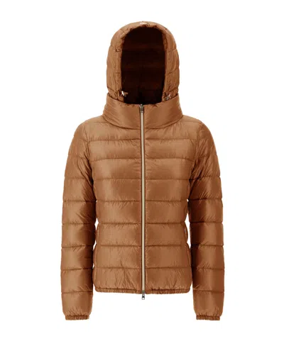 Herno Zip-up Hooded Down Jacket In Brown