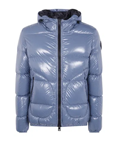 Herno Zip-up Hooded Down Jacket In Blue