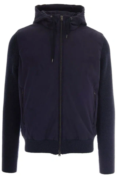 Herno Zip Up Hooded Jacket In Blue