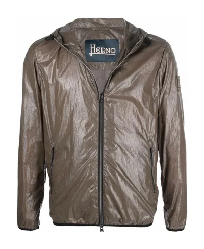 Herno Zip-up Hooded Jacket In Gray