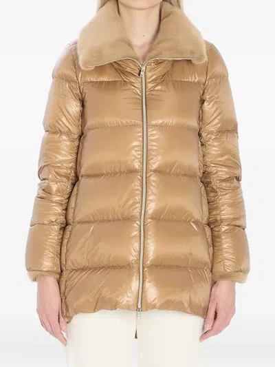 Herno Light Puffer With Collar Fur In Brown