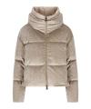 Herno Quilted Velvet Down Jacket High Neck In Neutral