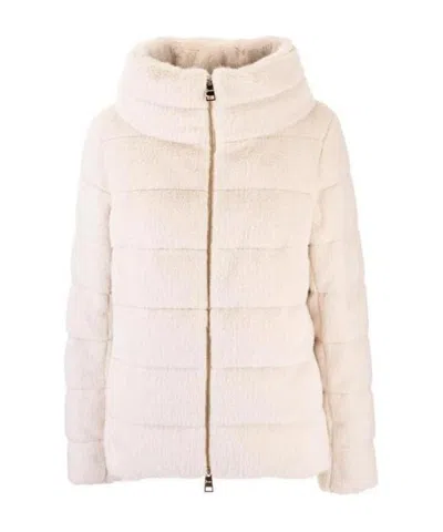 Herno Zip-up Shearling Jacket In White