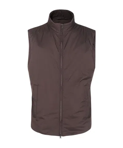 Herno Zip-up Sleeveless Vest In Brown