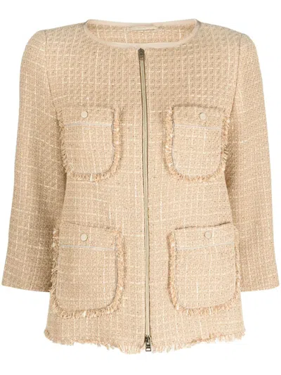 Herno Zip-up Tweed Jacket In Nude