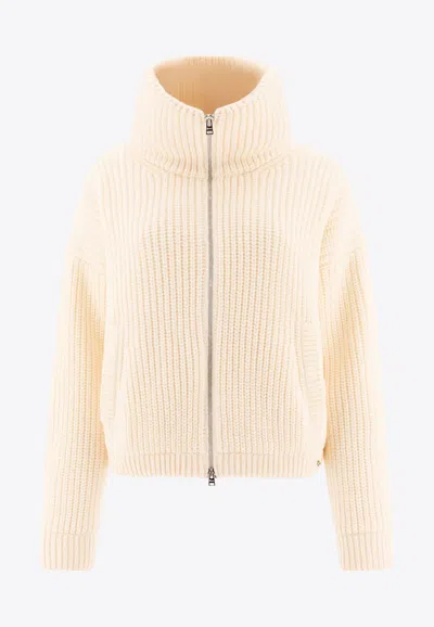 Herno Zip-up Wool Cardigan In White