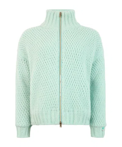 Herno Zip-up Knit Cardigan In Green