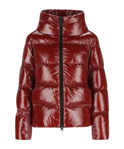 Herno Zipped Hooded Down Jacket In Red