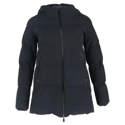 Herno Zipped Hooded Down Jacket In Black Polyurethane In Blue
