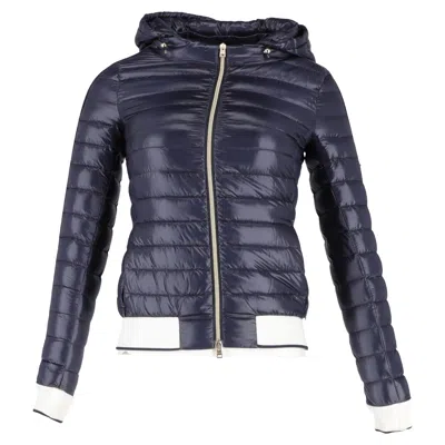 Herno Zipped Hooded Down Jacket In Navy Blue Polyamide