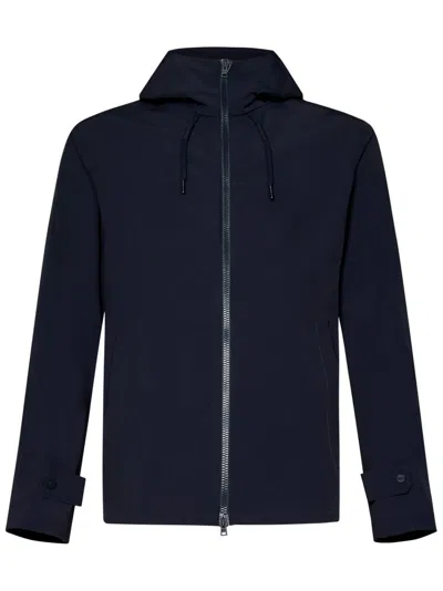Herno Navy Blue Hooded Jacket With Double Bi-stretch Fabric