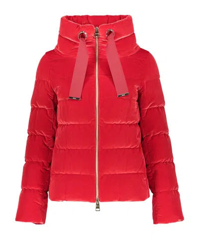 Herno Velvet Stand Up-collar Puffer Jacket In Red